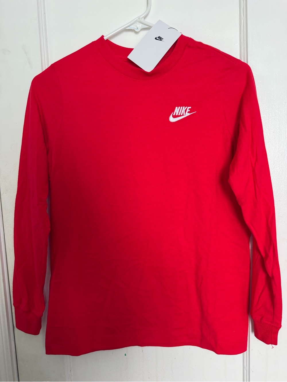 Nike Kids Long-Sleeve Tee with White Swoosh - Bright Red